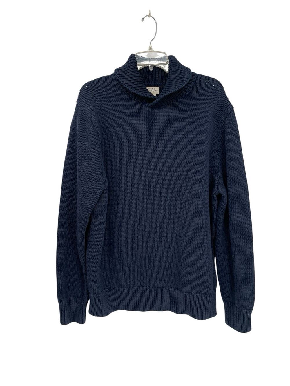 J Crew Sweater Shawl Collar Navy Blue Cotton Heavy Size Large